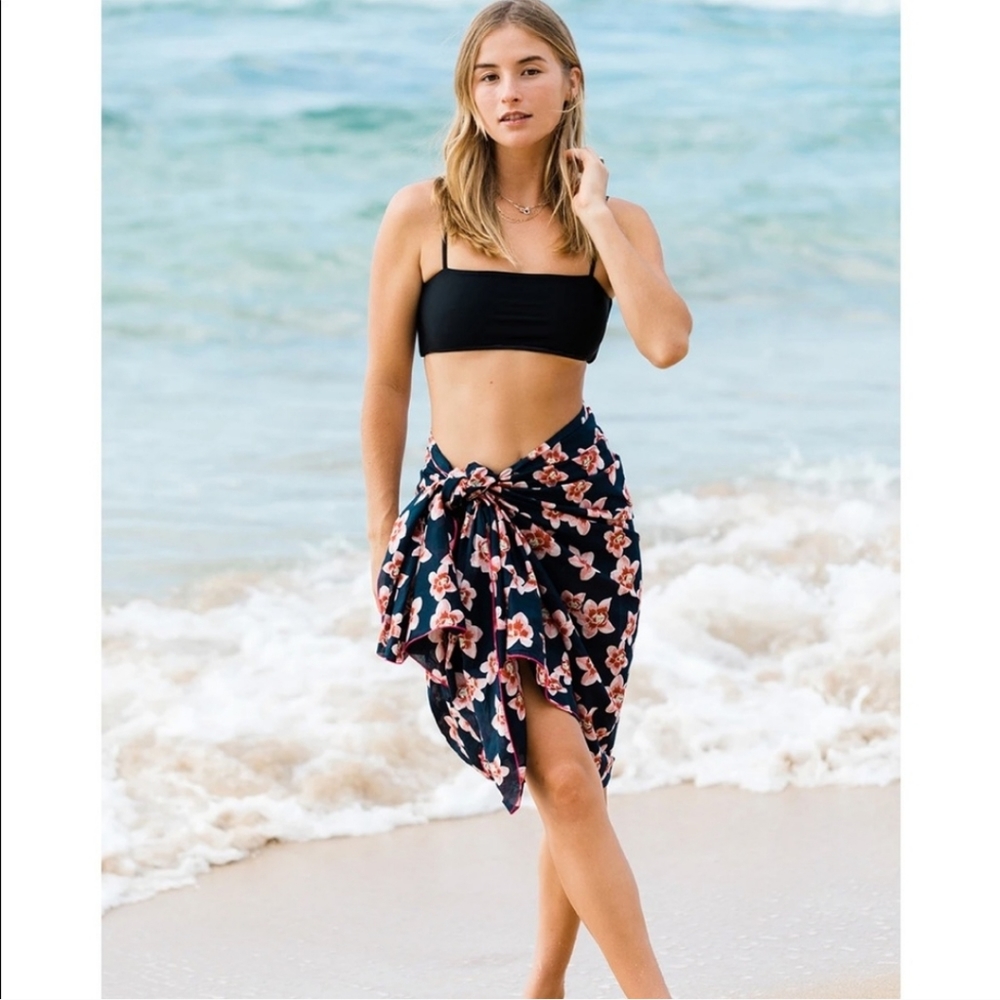New acacia swimwear isle kuau pareo sarong orchid print nwt tropical floral - Picture 2 of 11